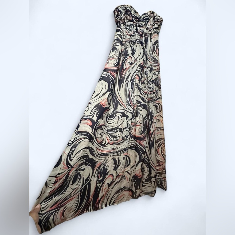 Laundry By Shelli Segal Navy, Pink, Cream Swirl Silk Maxi Dress size 10